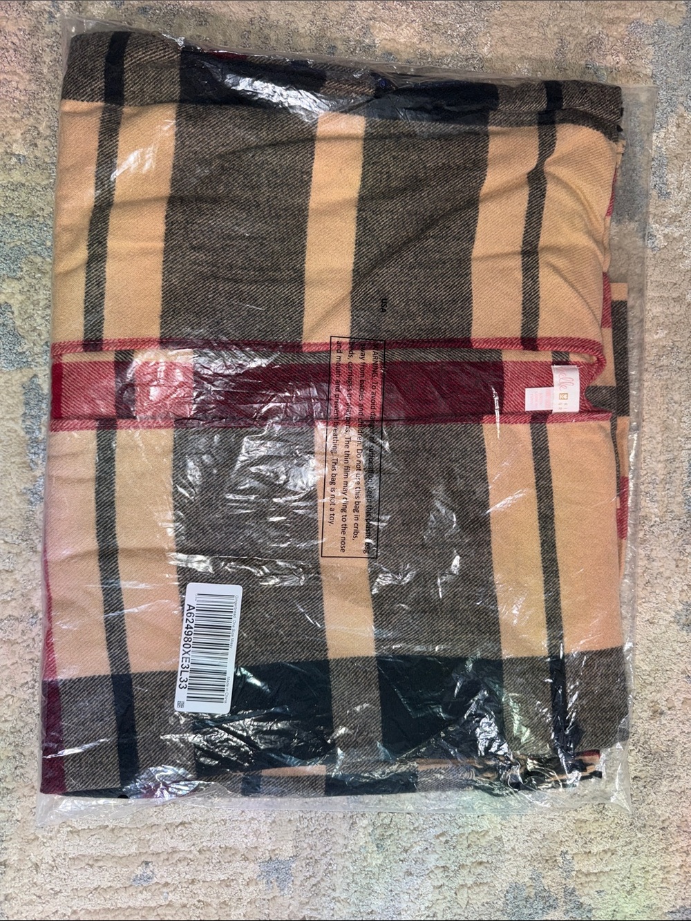 Belle by Kim Gravel Plaid Throw in Tan, Black & Burgundy Accents